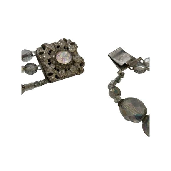 Antique Art Deco Faux Turquoise Glass AB Faceted Triple Strand Necklace RARE - Picture 8 of 11